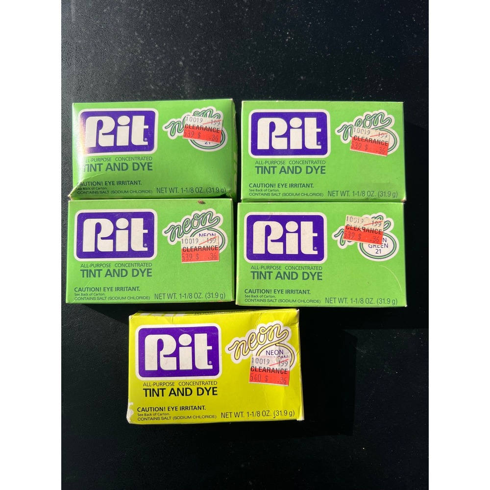 Lot of 5 Vintage Rit Neon Green Yellow All Purpose Tint Dye Powder Clothing